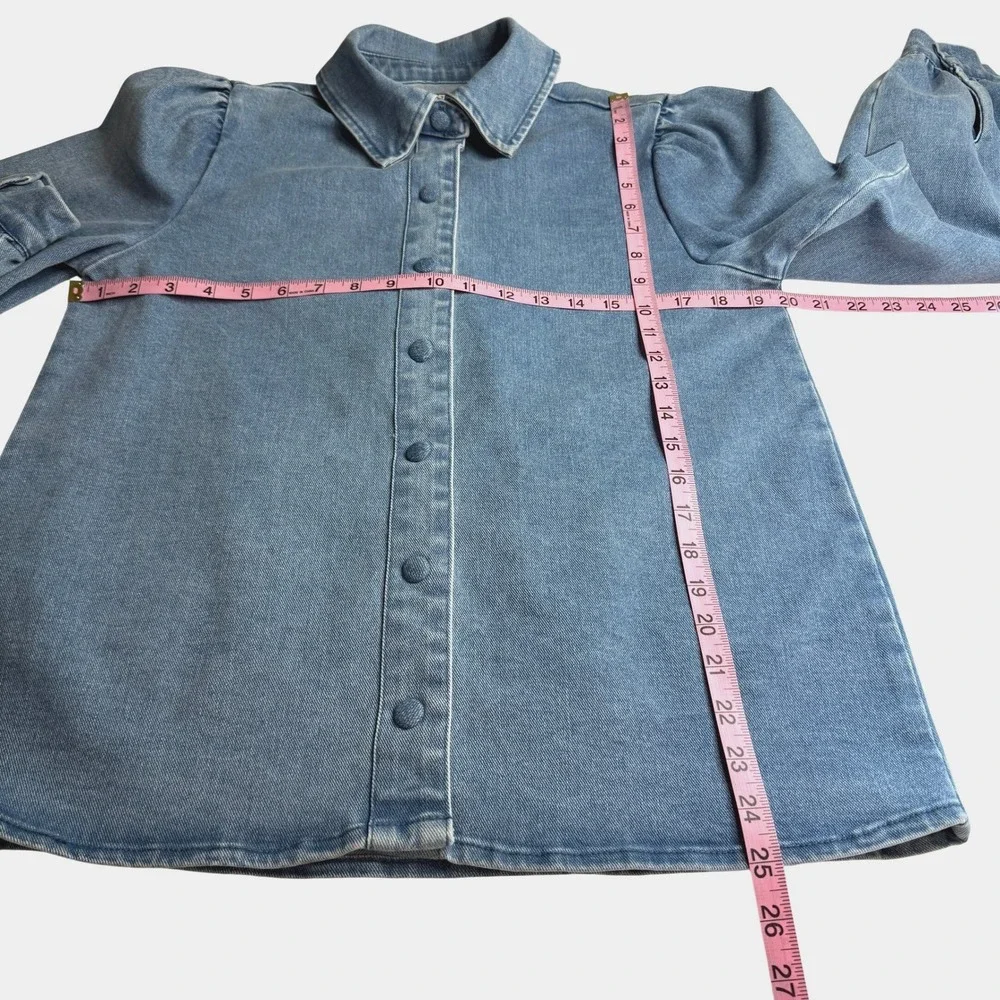 Bagatelle Collection Medium Wash Denim Puff Sleeve Snap Front Shirt Jacket‎ M